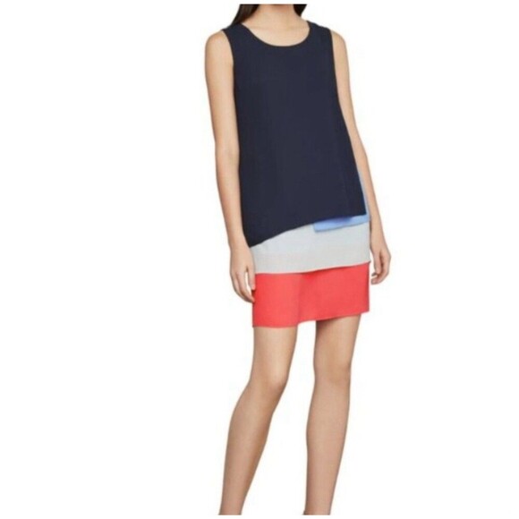 BCBGMaxazria Haley Layered Shift Dress Size 0 Mod Sleeveless Colorblock Career - Picture 1 of 7